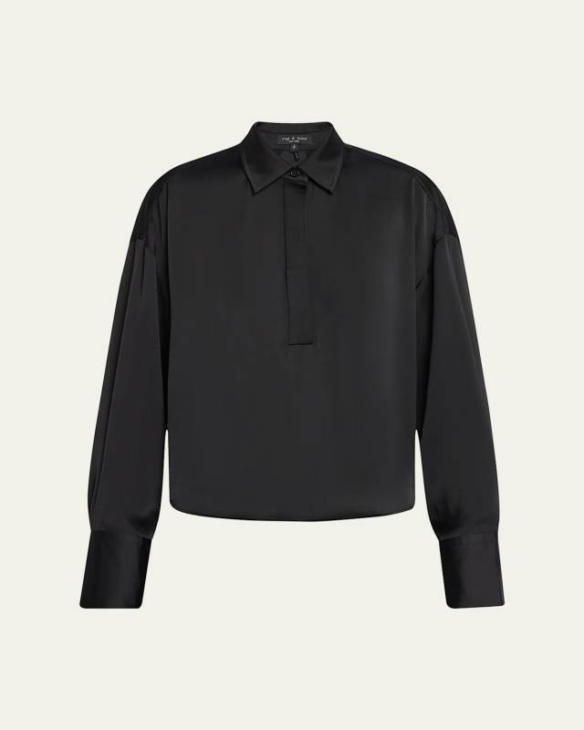 Martha Long-Sleeve Satin Popover Shirt
